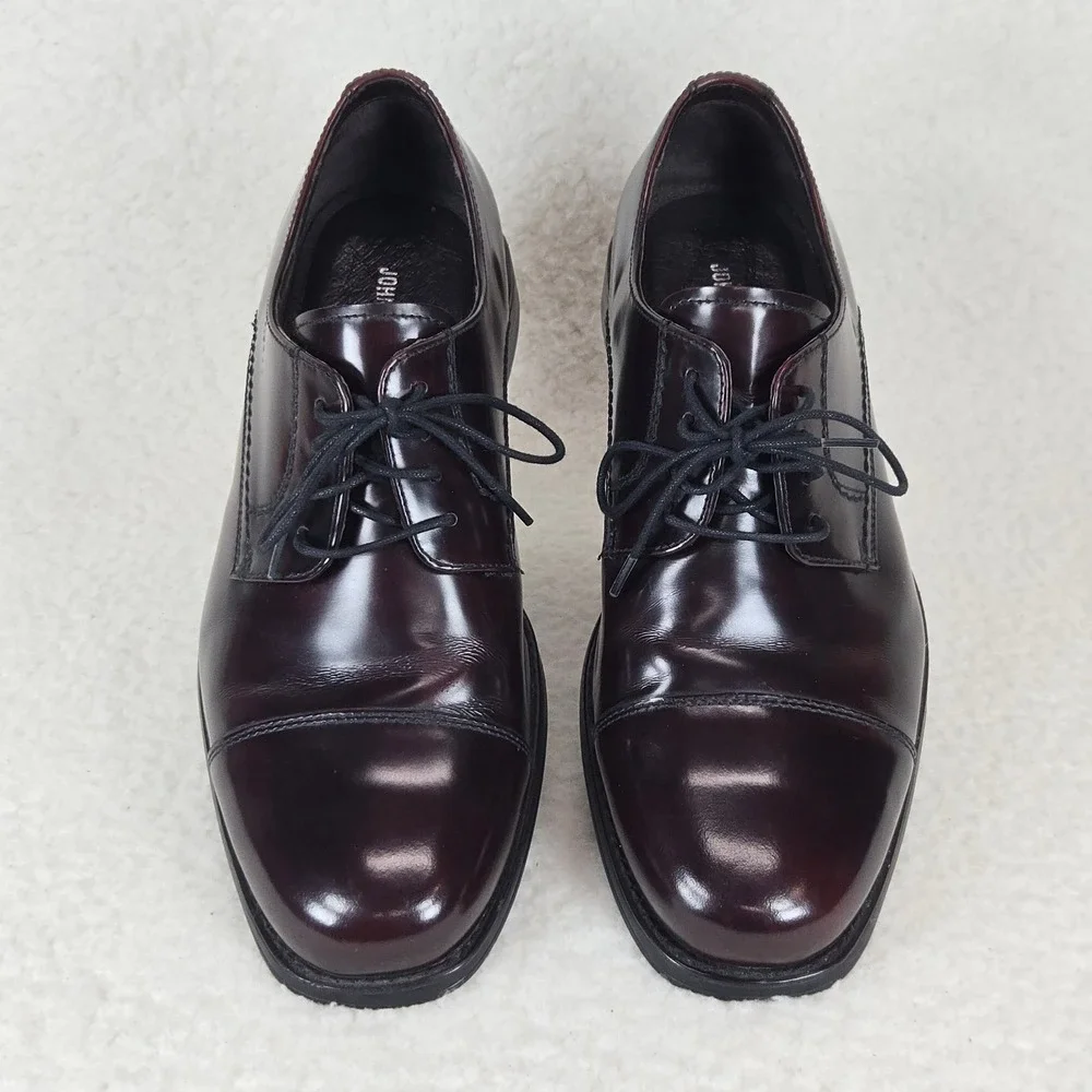 Johnston & Murphy Atchison Cap Toe Oxford Men's 10M Burgundy Leather Dress Shoes
